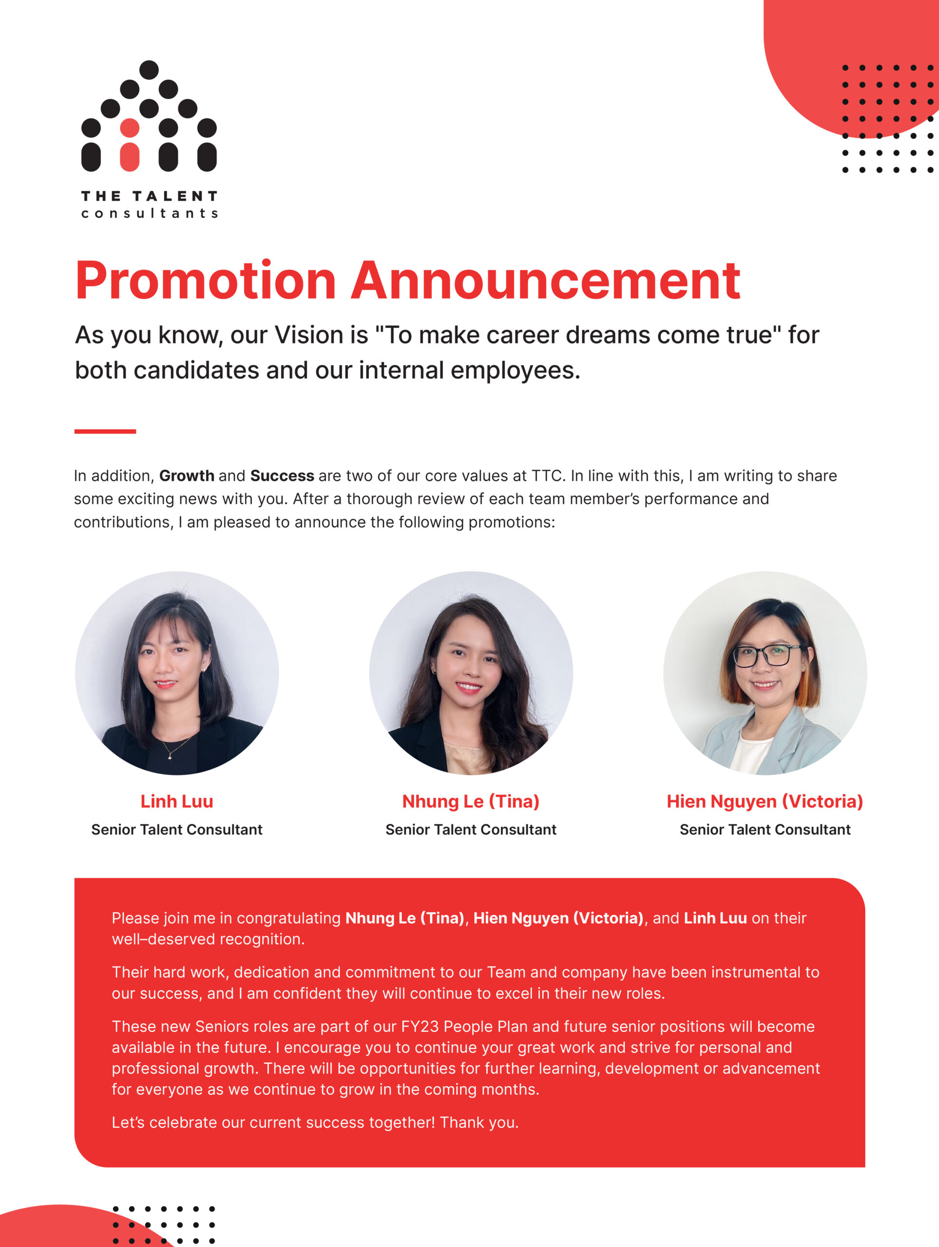 The Talent Consultants Promotion Announcement
